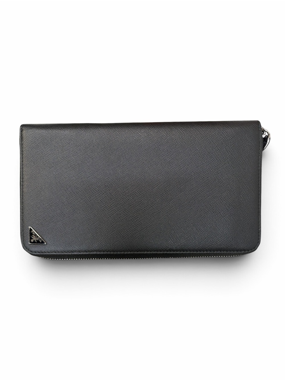 Prada Black Saffiano Leather ip Around Wallet